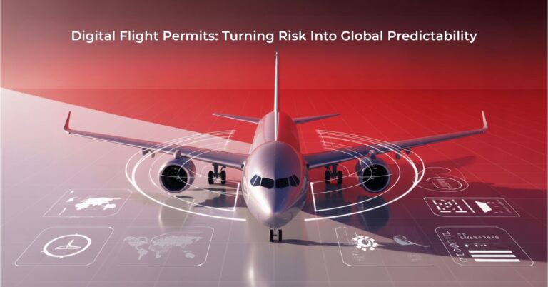 Digital concept image showing an airplane surrounded by holographic data dashboards and world maps, representing real-time operational predictability.