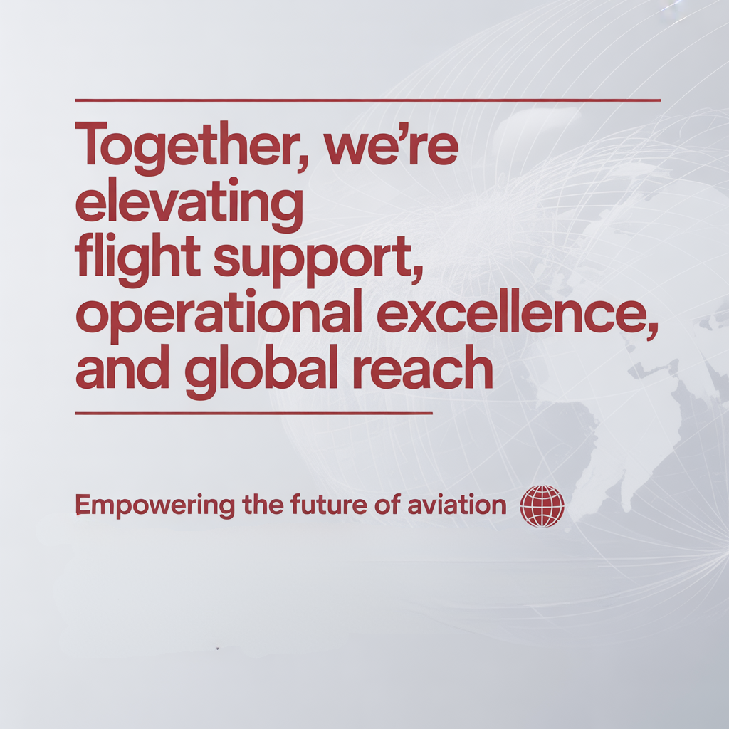 Text graphic stating 'Together, we're elevating flight support, operational excellence, and global reach,' underscoring the benefits of the Aeroworld & Bluebird collaboration for aviation's future.