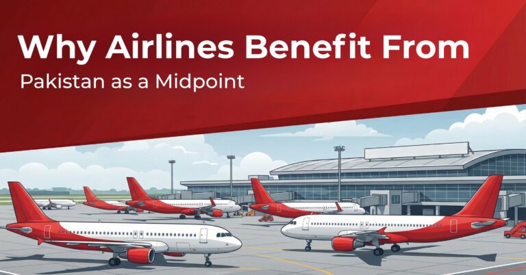 An illustration of several red and white commercial airplanes parked at a modern airport terminal under a clear sky.