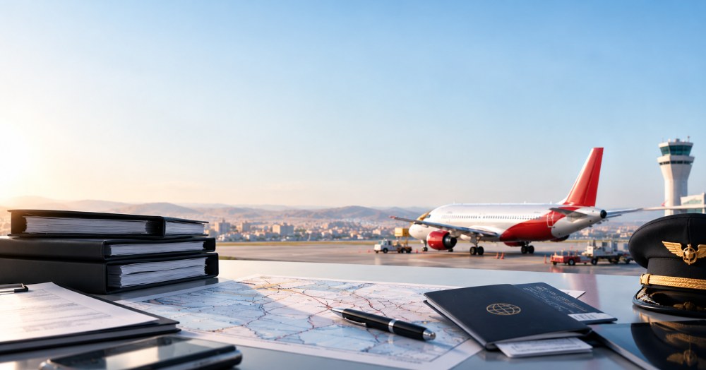 Aircraft on an airport apron with permit documents